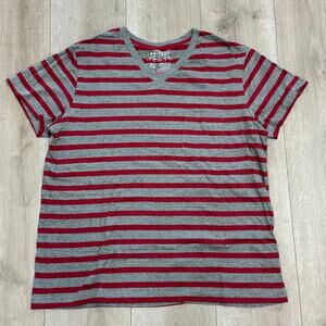 Arizona Jean Company striped V-neck T Shirt Tee Red Gray XL B18